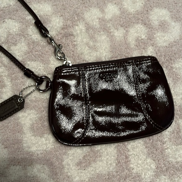 Coach Brown Patent Leather Wristlet, 6” x 4” - Picture 1 of 9